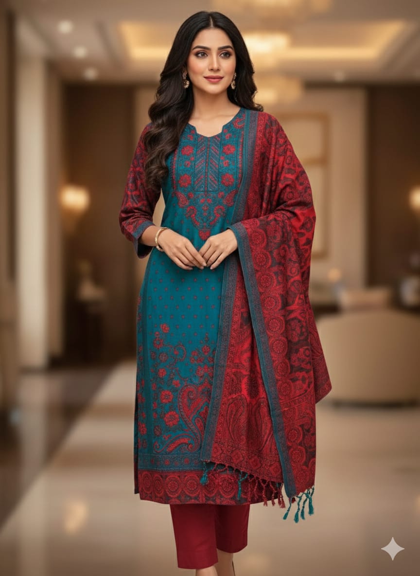 Jacquard Kashmiri Acrylic Wool Unstitched Luxury 3-Piece Suit