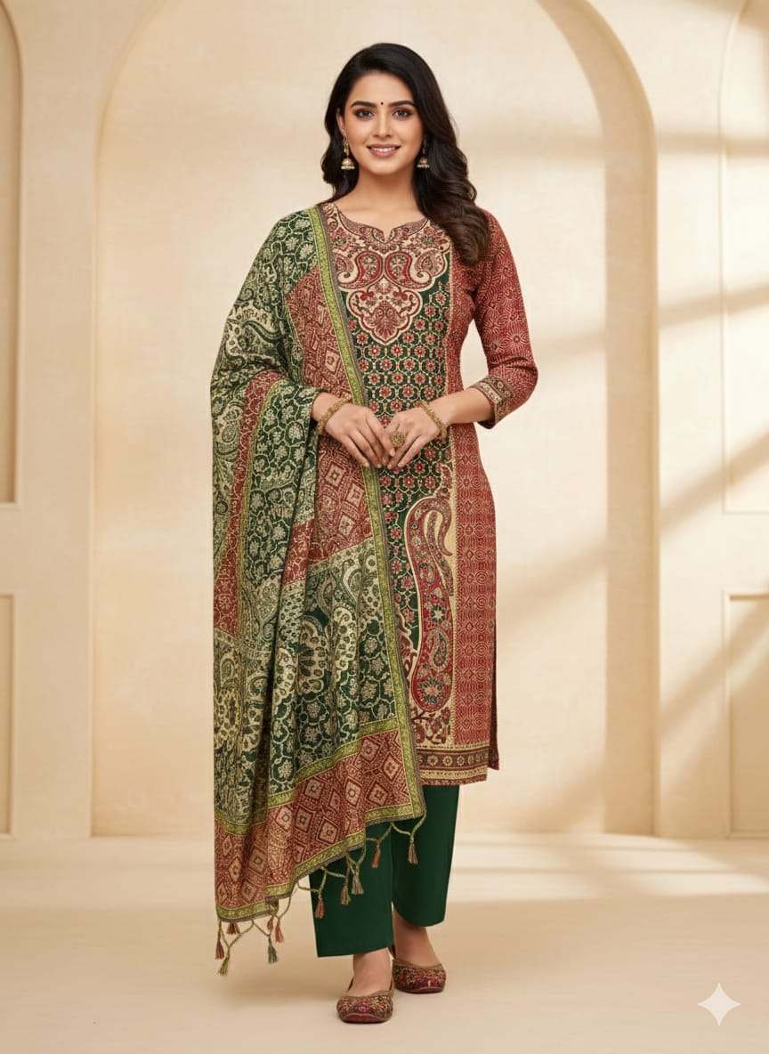 Jacquard Kashmiri Acrylic Wool Unstitched Luxury 3-Piece Suit