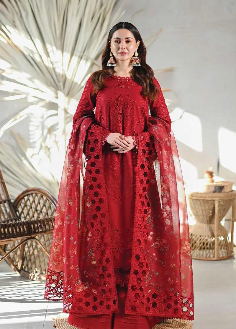 QALAMQAR Designer Lawn Chikankari Luxury 3PC Suit