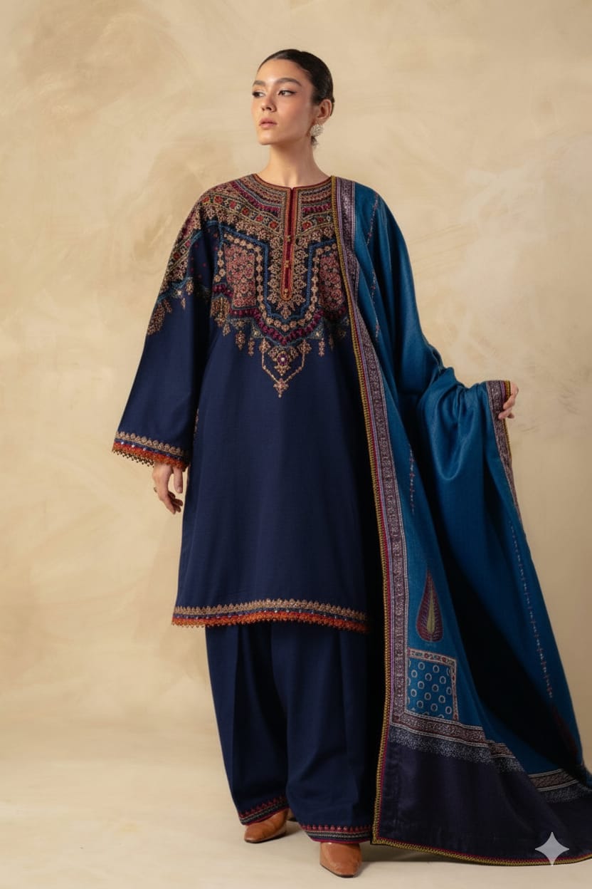 ZARA SHAHJAHAN Winter Luxury Dhanak Embroidered 3PC Suit