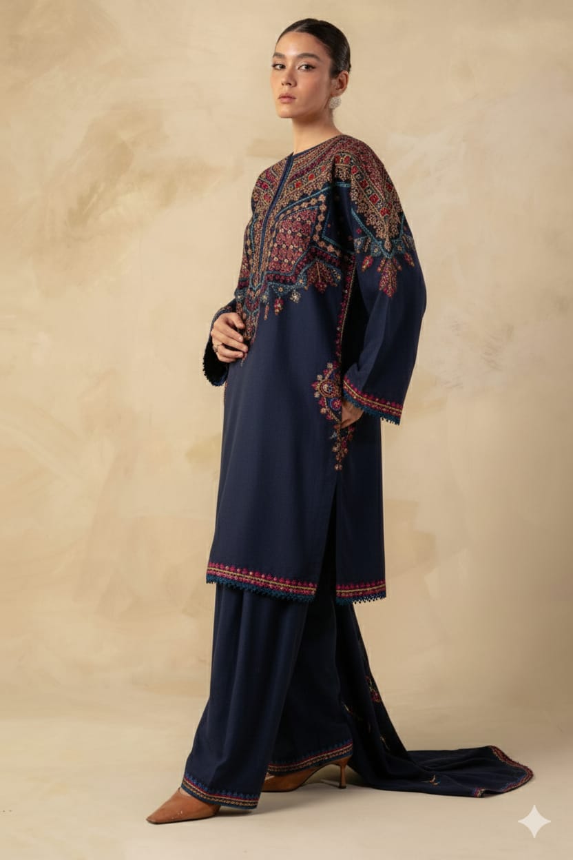 ZARA SHAHJAHAN Winter Luxury Dhanak Embroidered 3PC Suit