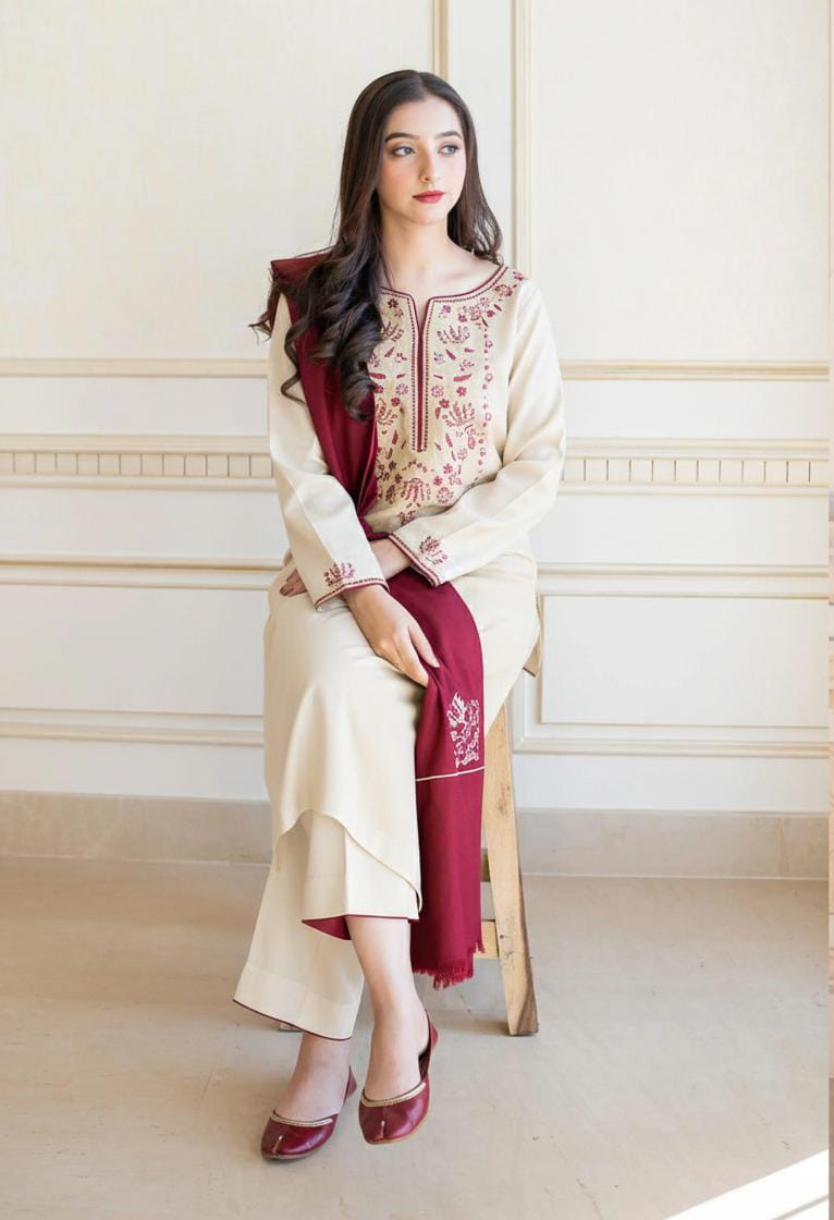 ASLING Embroidered Dhanak Unstitched 3-Piece Luxury Suit