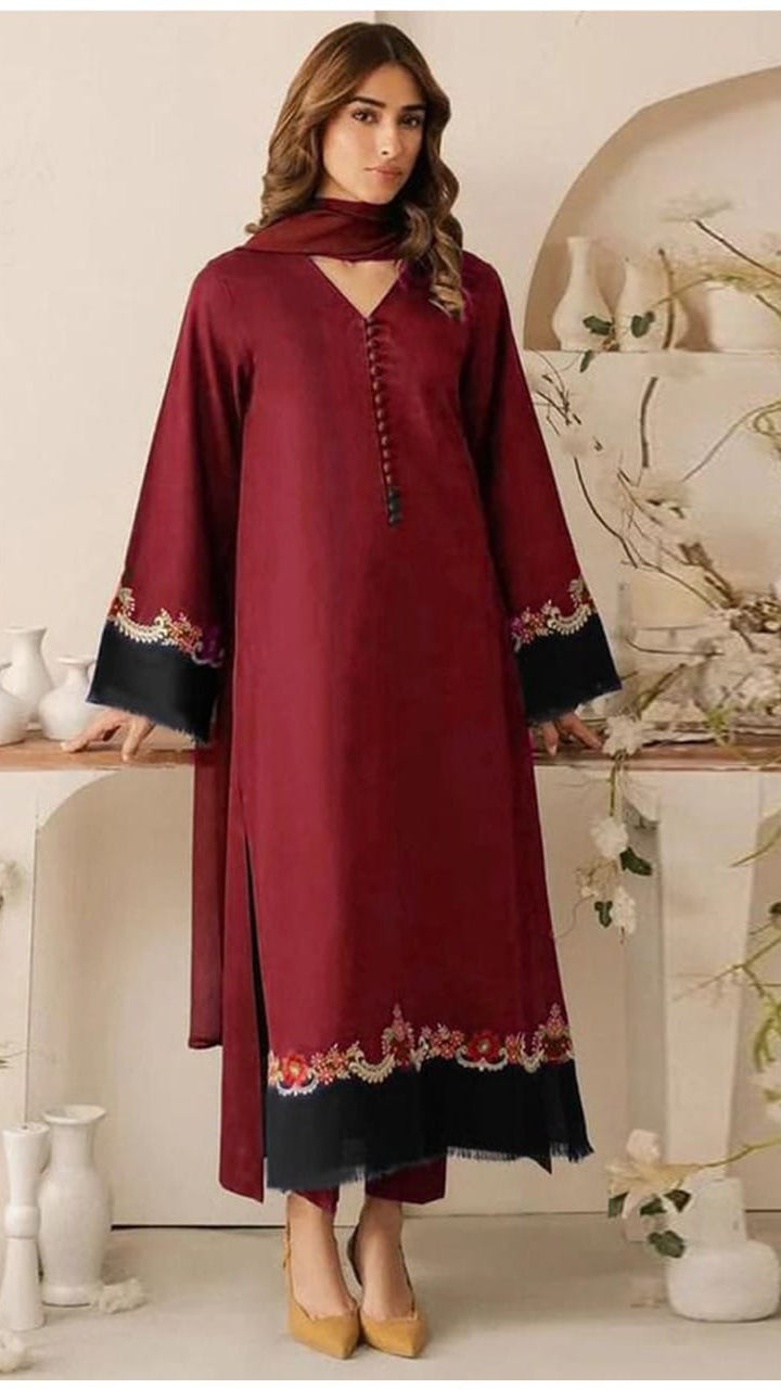 QASWA Embroidered Dhanak Unstitched 3PC Winter Suit