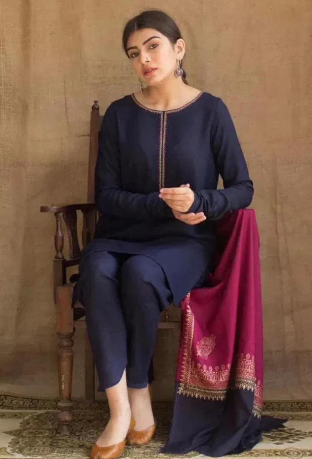 DYOT Embroidered Dhanak Unstitched 3-Piece Suit with Wool Shawl