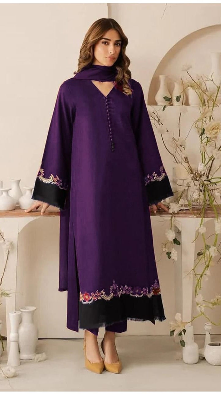 QASWA Embroidered Dhanak Unstitched 3PC Winter Suit
